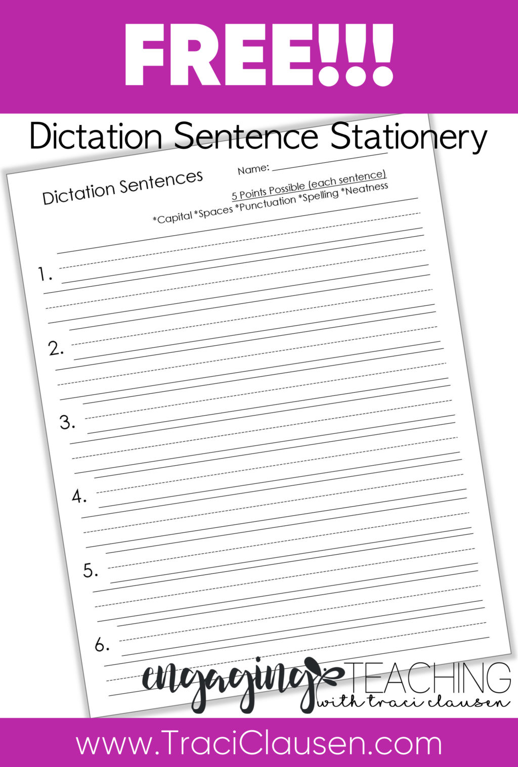 Dictation Sentence Freebie