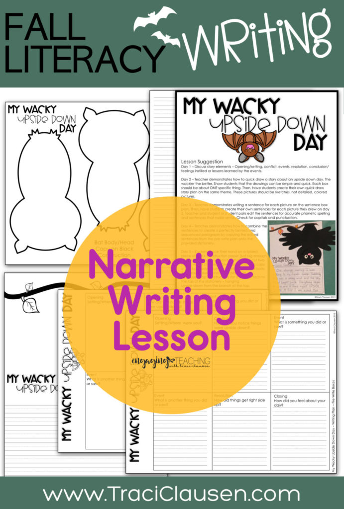 narrative writing lesson plan and stationary and bat craft blackline