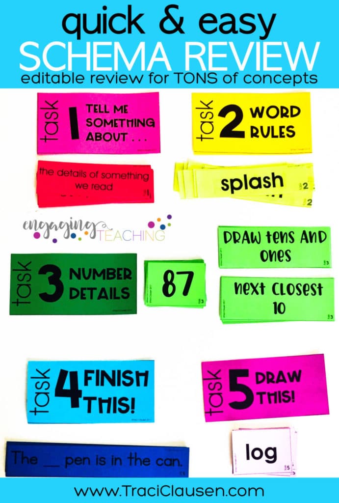 Schema Review Cards on Colored Paper