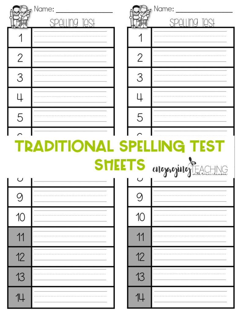 Spelling Test Sheets