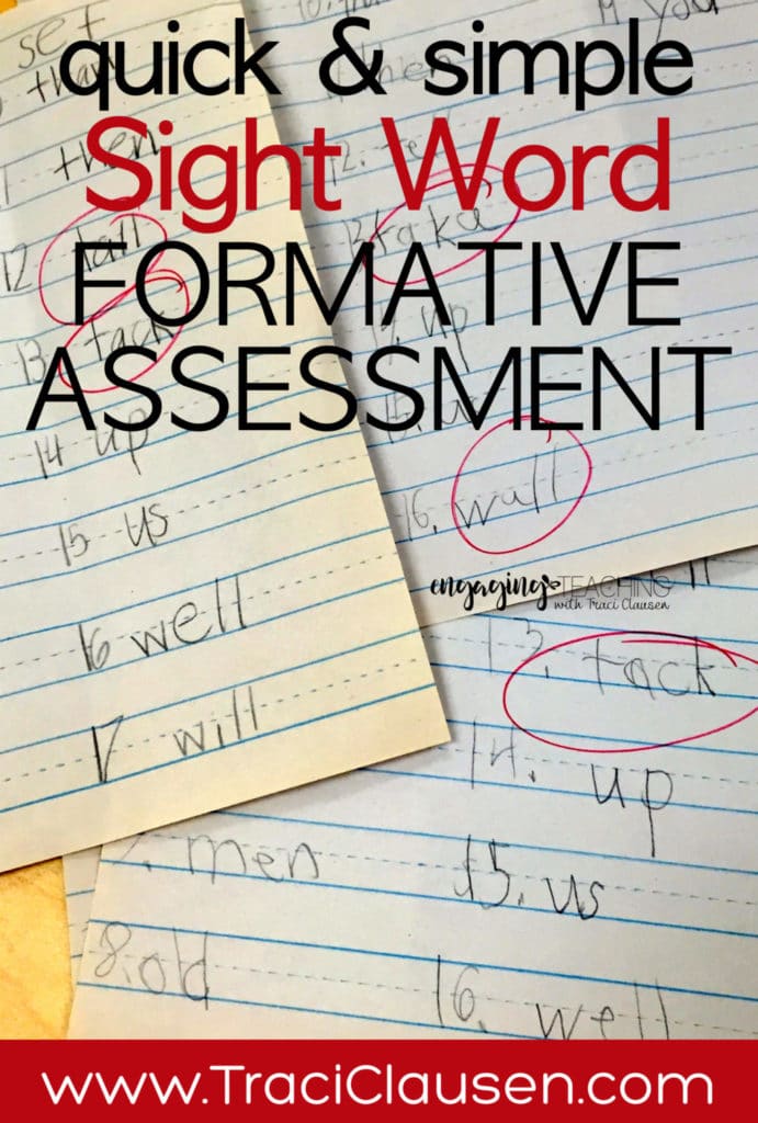 Quick sight word formative assessment