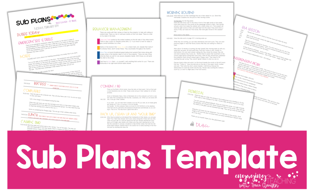 FREE sub plans template from EngagingTeaching.com