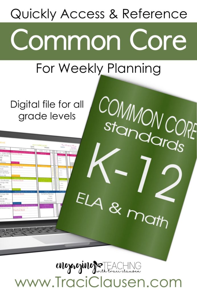 Add common core to your teacher planner