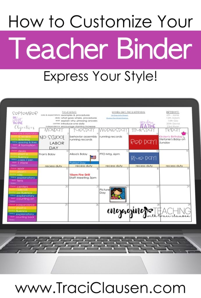 Customize your teacher binder