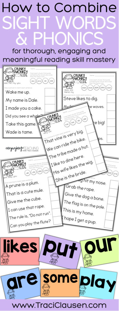 Chunky Monkey samples sheets and sight word cards