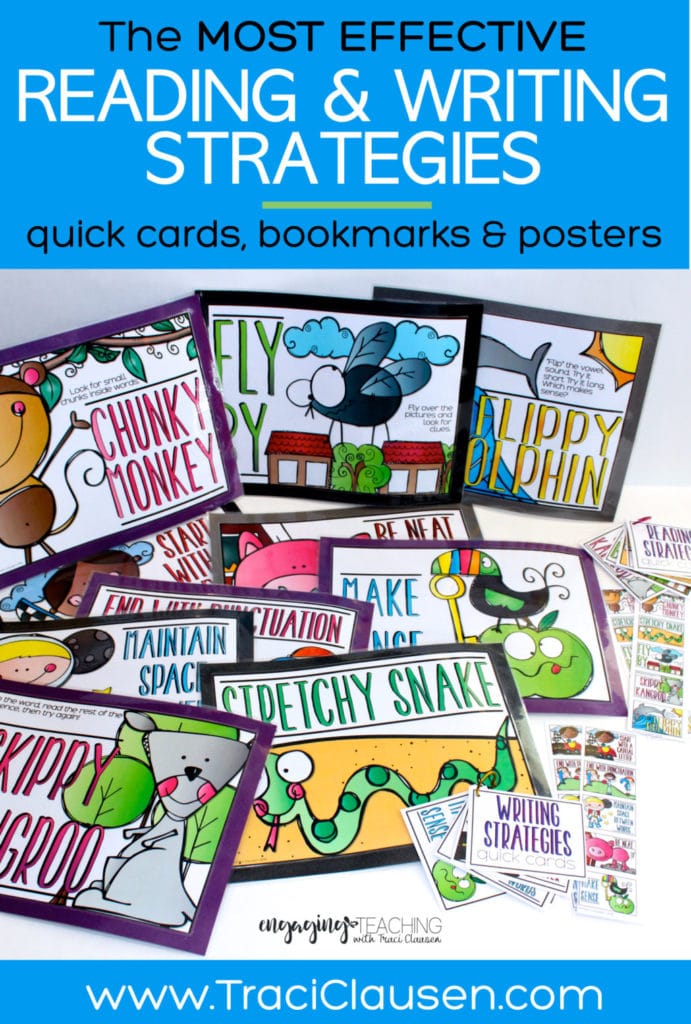 Reading and Writing Strategies posters bookmarks and quick cards