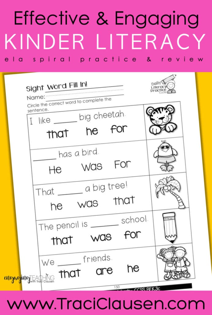 Daily Literacy Practice Sight Words practice page
