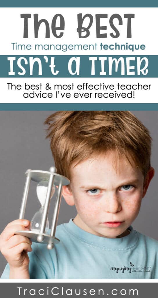 Boy holding an egg timer with best teacher advice heading